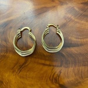 14k Gold Filled Triple Row Five Sided Hoop Earring